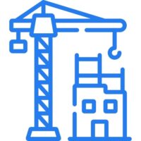 construction Blue construction icon of a crane and partially built structure