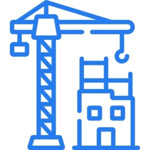 construction Blue construction icon of a crane and partially built structure