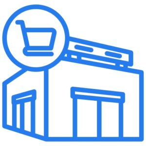 retail Retail store icon with a shopping cart symbol above a storefront, representing commerce or shopping.